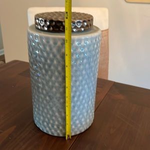 Blue and silver glass decorative canister